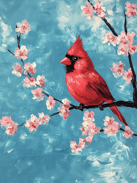 Spring Blossoms and Cardinal Visitor - Paint and sip event at Witchcraft Beer Market and Bistro in Maple Ridge, BC - PaintNite.com