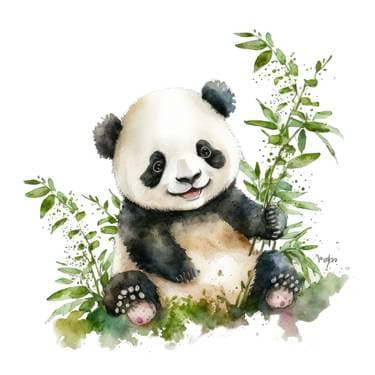 WATERCOLOR Panda Bear with Jade Scarlett