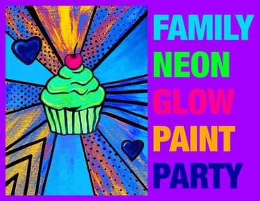 Family NEON Glow Paint Party Pop Art Cupcake - Paint and sip event at Loulou Céramique in Montreal, QC - PaintNite.com