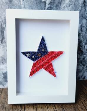 USA Flag Themed Framed Paper Quilling Star with Trupti More