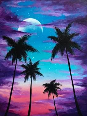 Vibrant Palm Sky - Paint and sip event at The Twin Otter Pub in Edmonton, AB - PaintNite.com