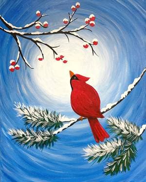 Winter Berry Cardinal - Paint and sip event at Marino Adriatic Cafe in Portland, OR - PaintNite.com