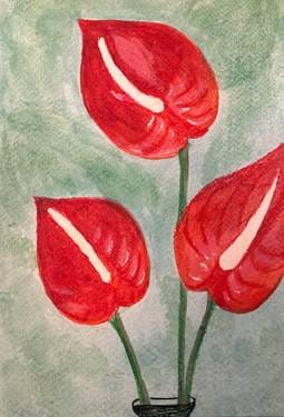 Watercolor - Anthurium Summer Flowers — Painting