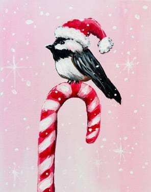 Candy Cane Santa Hat Chickadee — Painting