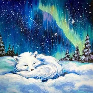 Arctic Fox Under Aurora Borealis