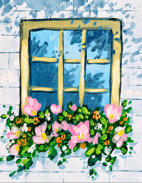 Window & Pink Flowers - Paint Nite event in Vancouver, BC