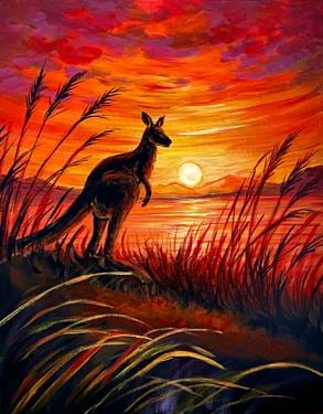 Slow Down Sunday Virtual Paint Nite w/ Joyce of Art!! Kangaroo at Sunset — Painting