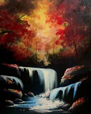 Autumn Forest Waterfall - Paint and sip event at Moksa Brewing Company in Rocklin, CA - PaintNite.com