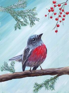 A Berry Curious Winter Bird II — Painting