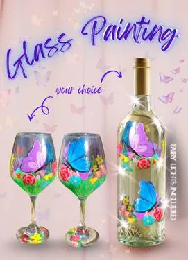 Butterflies & Blooms Glass Paint & Sip in Claremont — Painting