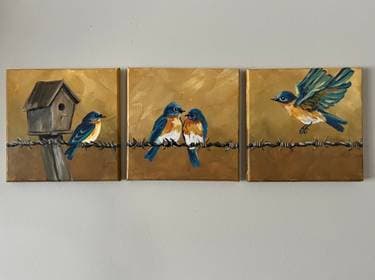 Blue Bird Triptych - Paint Nite event in Saskatoon, SK