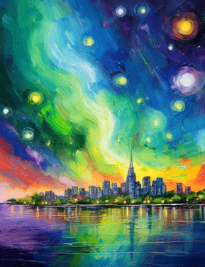 Summer Aurora in the City - Paint and sip event at Brasserie Le Manoir Lachine in Lachine, QC - PaintNite.com