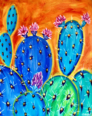 Colorful Cactus Bloom - Paint Nite event in San Jose, CA