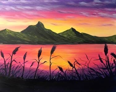 PATIO PaintNite - Bottlescrew Bills - Alberta Mountain Sunset — Painting