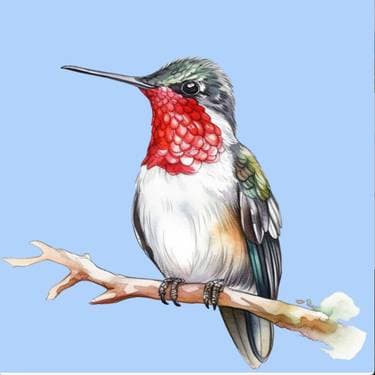 WATERCOLOR Red Hummingbird with Jade Scarlett