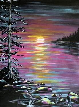 Rocky Shore Sunset Silhouette - Paint and sip event at Fox and Fiddle - Danforth in Toronto, ON - PaintNite.com