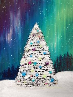 Northern Lights Christmas Aurora - Paint and sip event at Brasserie Le Manoir Lachine in Lachine, QC - PaintNite.com
