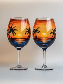 Palm Tree Sunset Wine Glasses thumbnail