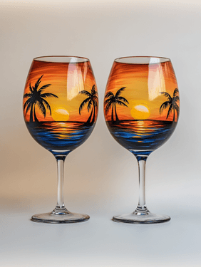 Palm Tree Sunset Wine Glasses - Paint and sip event at Margarita's (Salem) in Salem, NH - PaintNite.com