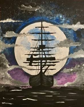 Moonlit Ghost Ship - Paint and sip event at Logan's Roadhouse Chico in Chico, CA - PaintNite.com