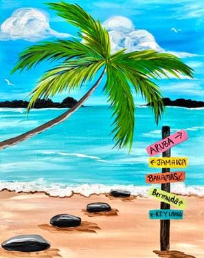 Take Me Away to Paradise Beach - Paint and sip event at Dog Haus Canoga Park in Canoga Park, CA - PaintNite.com