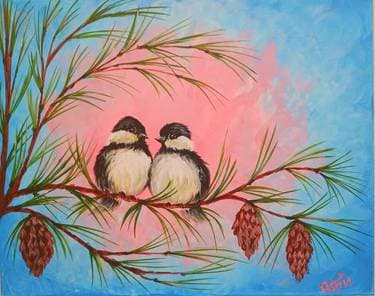 Chickadee Love Birds - Paint and sip event at Old Flame Brewing Company Port Perry in Port Perry, Durham Region, ON - PaintNite.com