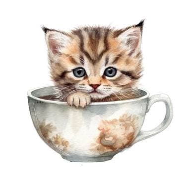 WATERCOLOR Kittie Tea Time with Jade Scarlett