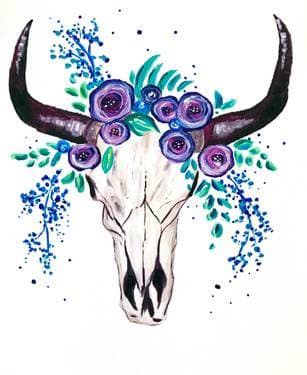 Bull Skull Blossoms - Paint and sip event at Alter Ego Tempe in Tempe, AZ - PaintNite.com