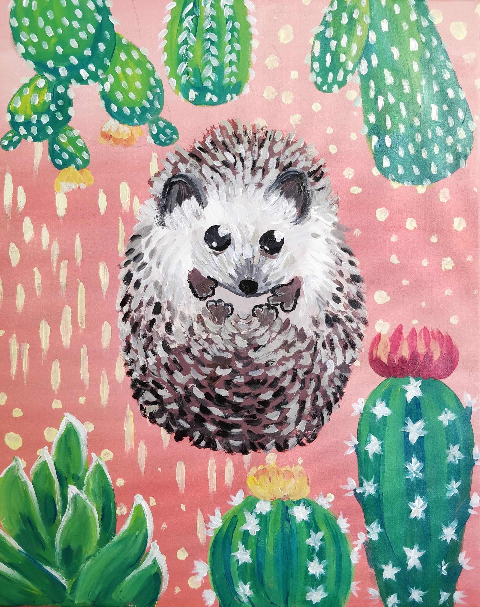 Paint Nite: Hedgehog Cactus Chaos — Painting