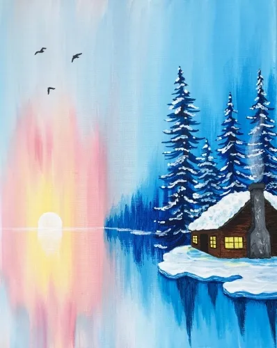 Winter Cabin Sunrise