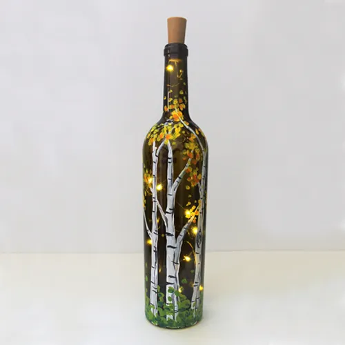 Falling for Birches Wine Bottle with Fairy Lights