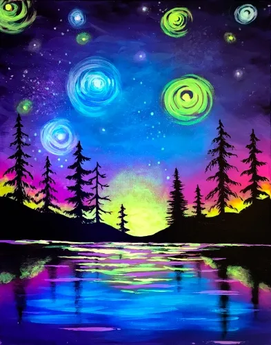 Starry Lake Sunset Black Light