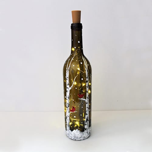 Birch Buddies Wine Bottle with Fairy Lights