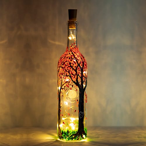 Blossoming Forest Magic Wine Bottle with Fairy Lights