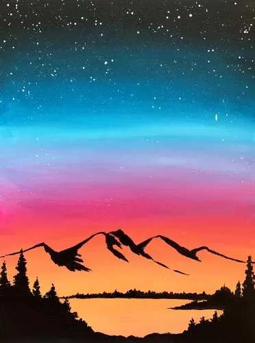 Starry mountain silhouette