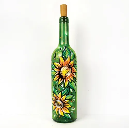 Perfect Sunflowers Wine Bottle with Fairy Lights