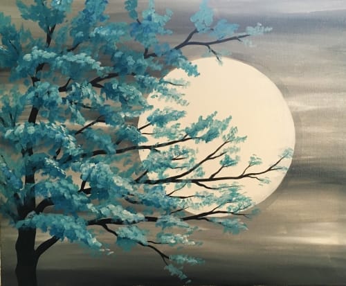 Paint Night: Moonlit Teal Tree Art Class — Painting