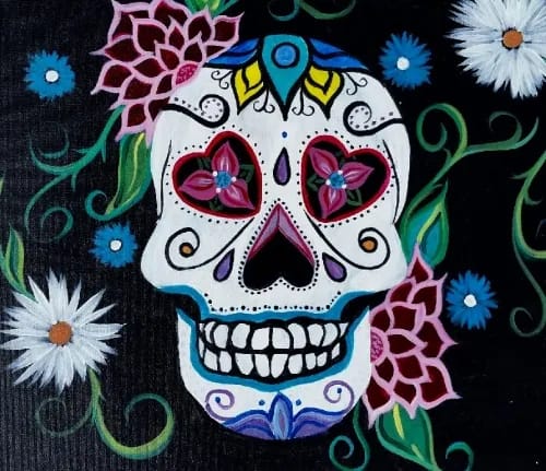 Hearts and Flowers Skull