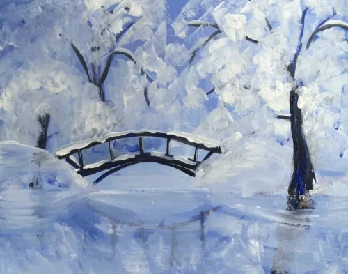 Snowy Bridge with Reflection
