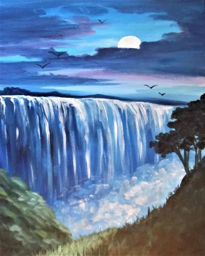Moonrise Over Waterfalls