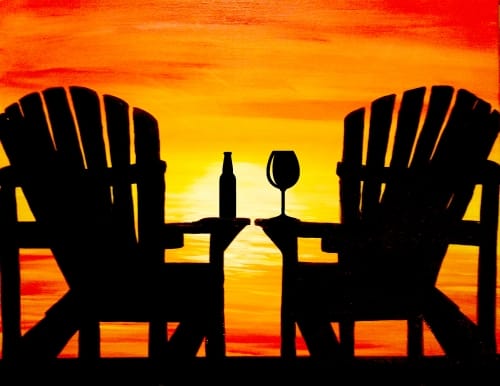 Muskoka Chairs Sunset with Drinks