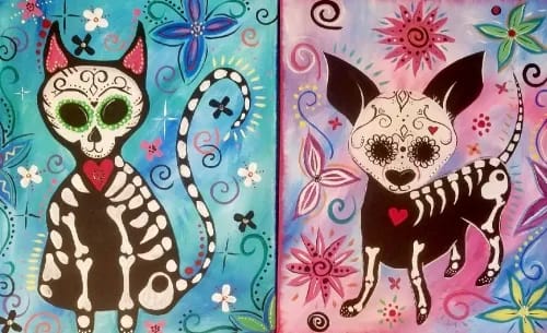 "Day Of The Dead" Dog/Cat Partner Painting