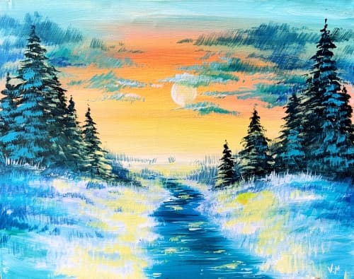 Happy Little Trees and Orange Sunset