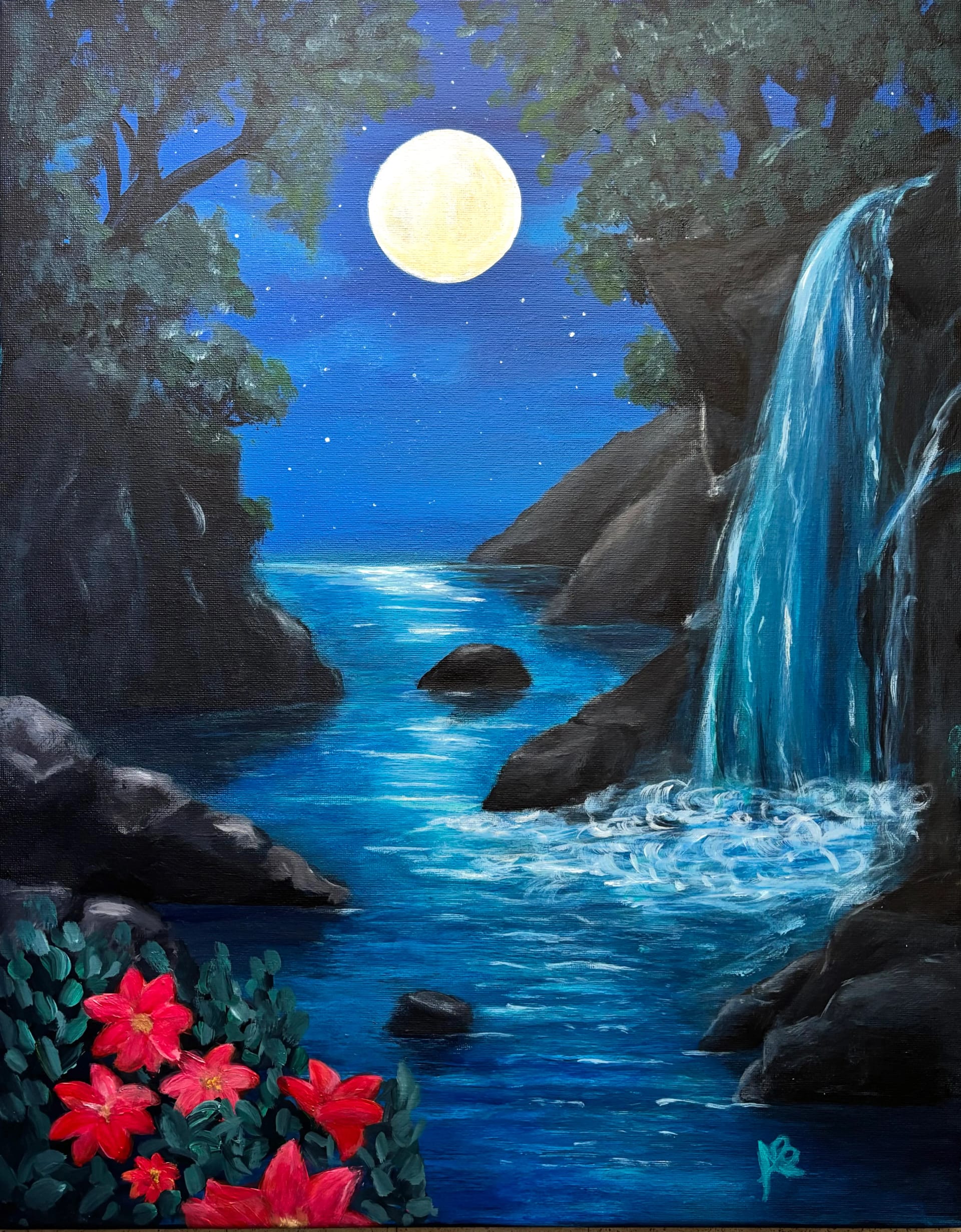 Moonlit Waterfall I