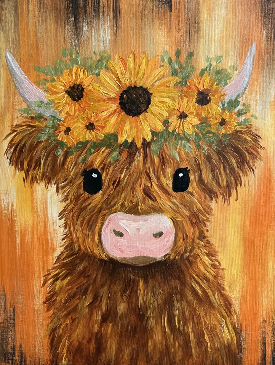 Fluffy Highland Cow with Flower Crown