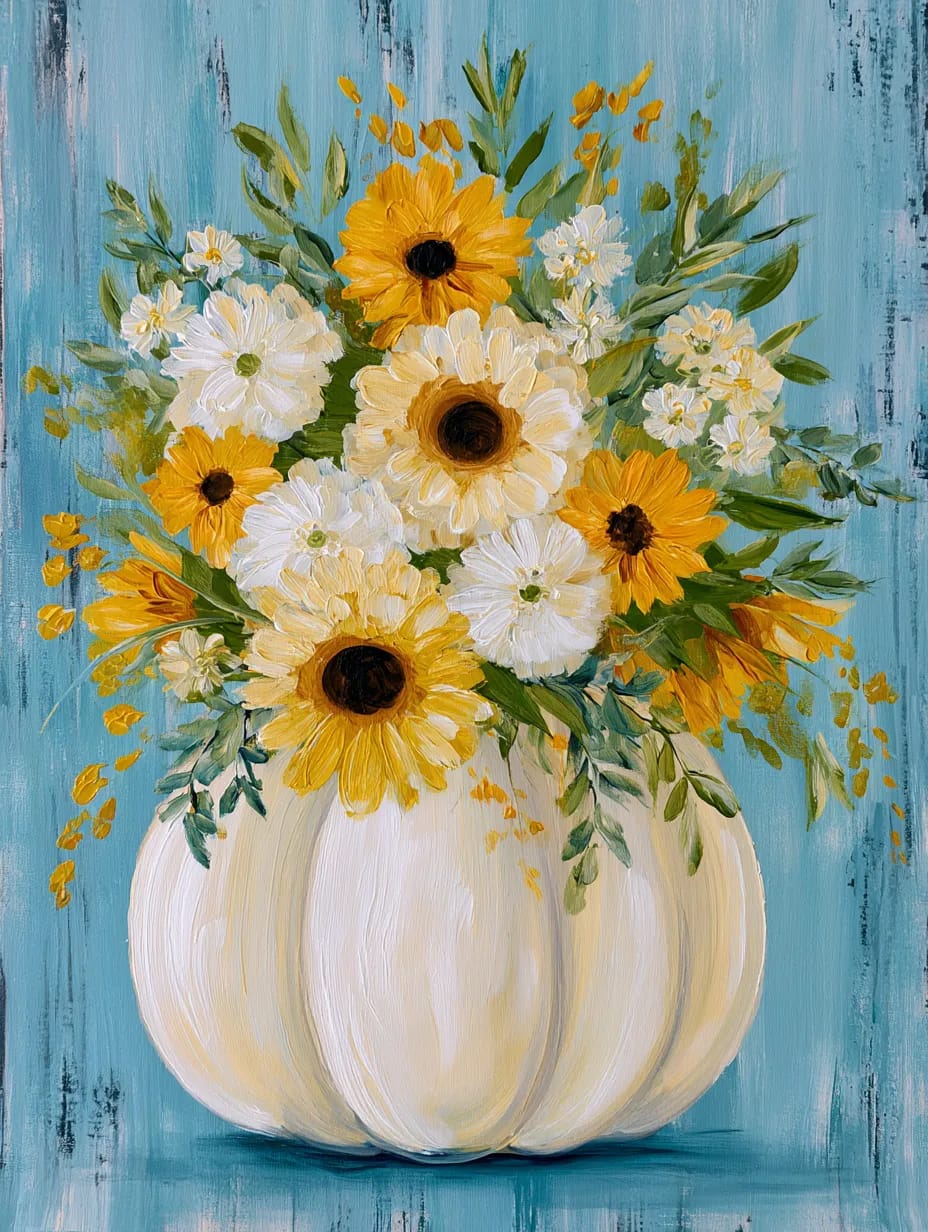 Sunflowers and White Pumpkin Fallscape