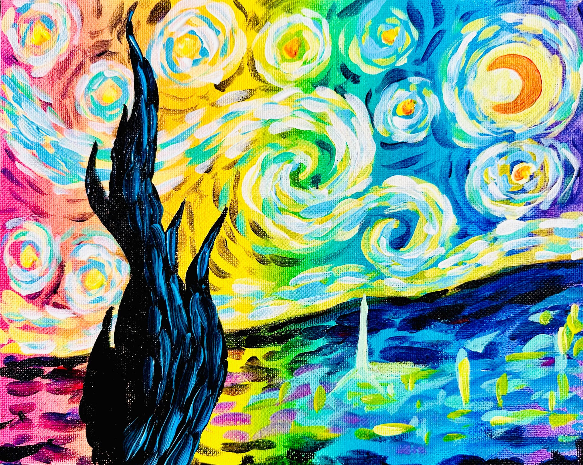 Paint Nite: Rainbow Starry Night — Painting