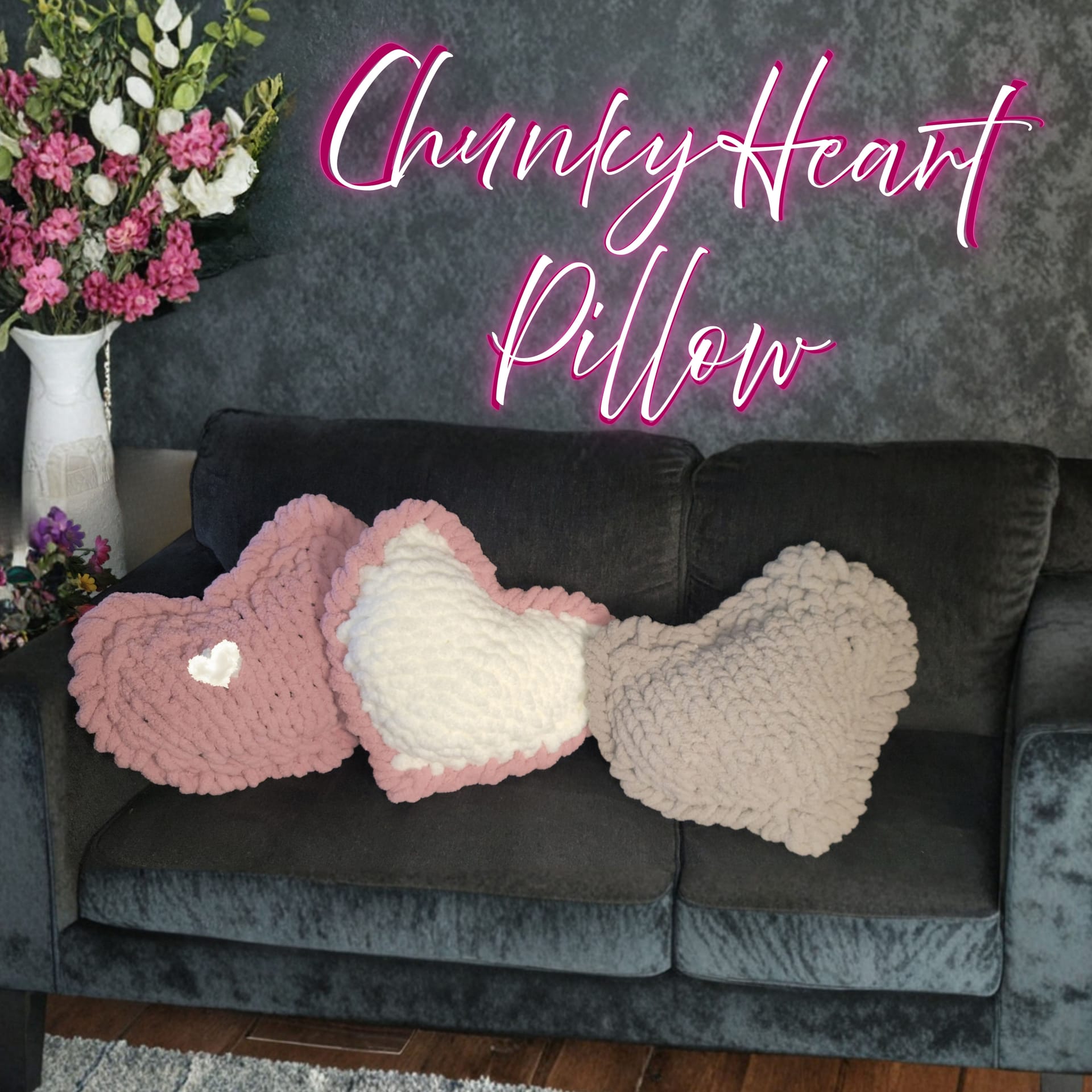 Hand-Knit Chunky Heart Pillow