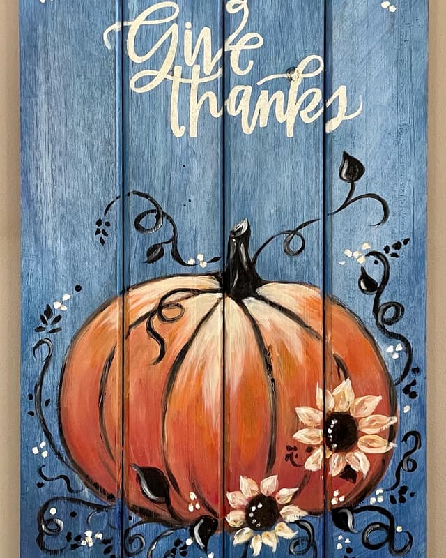 Pumpkin - Give Thanks - Paint and sip event at Two Twisted Posts Winery in Purcellville, VA - PaintNite.com