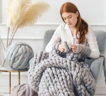 Hand Knitted Chunky Blanket